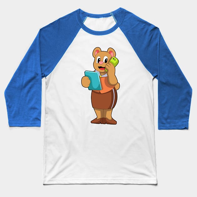 Bear as Secretary at Call with Phone Baseball T-Shirt by Markus Schnabel